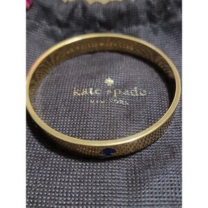 Kate Spade New Yk Heritage Spade Bangle Bracelet Gold Blue Enamel Logo Dust Bag